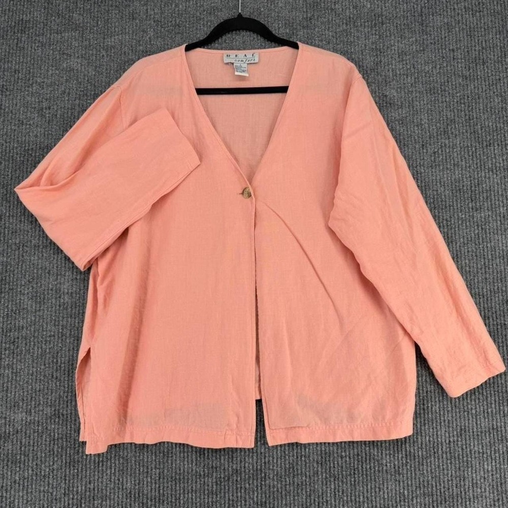 Vintage women's XL 100% linen top open front cardigan jacket peach real comfort‎
